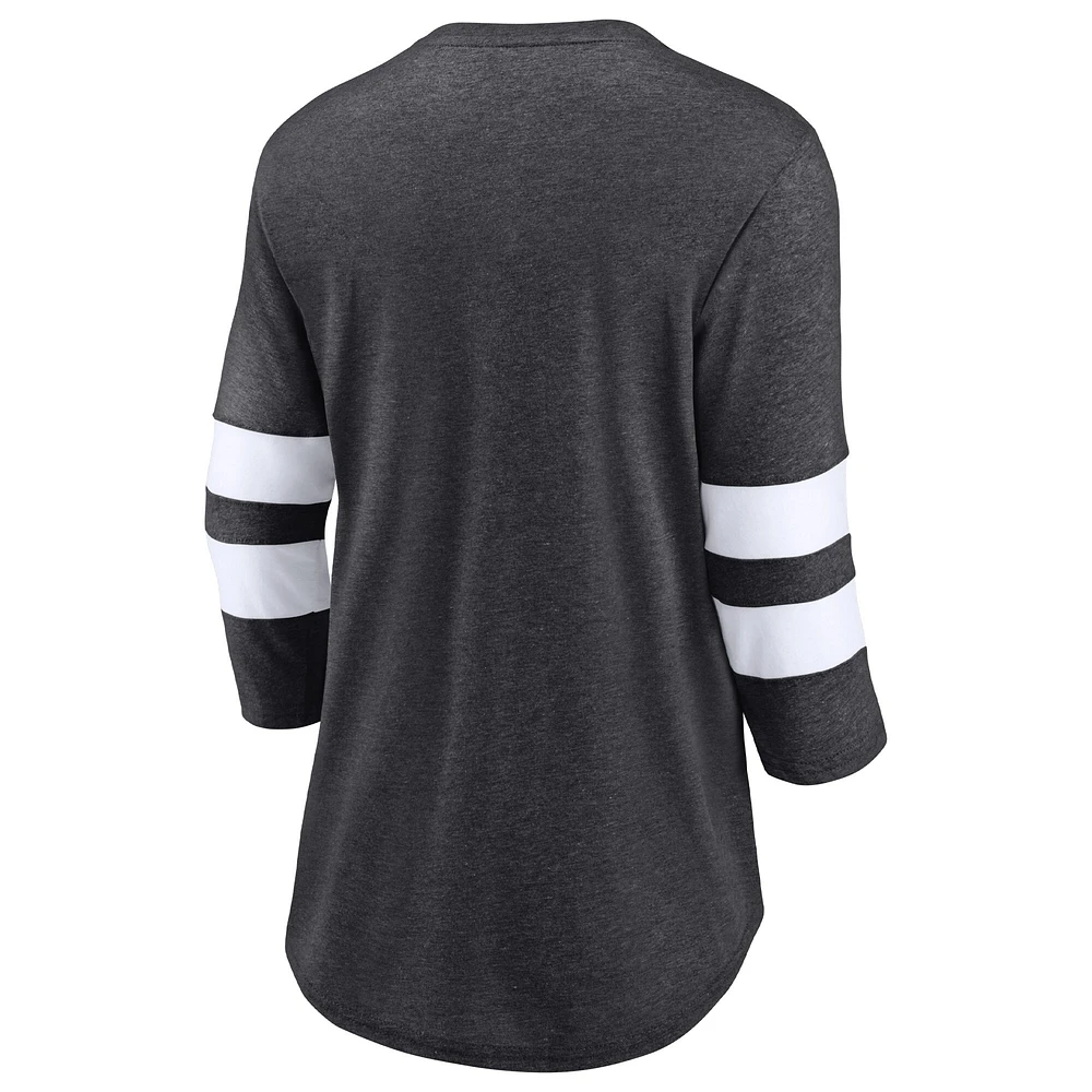 Women's Fanatics Heathered Charcoal Oregon Ducks Drive Forward Tri-Blend 3/4-Sleeve T-Shirt