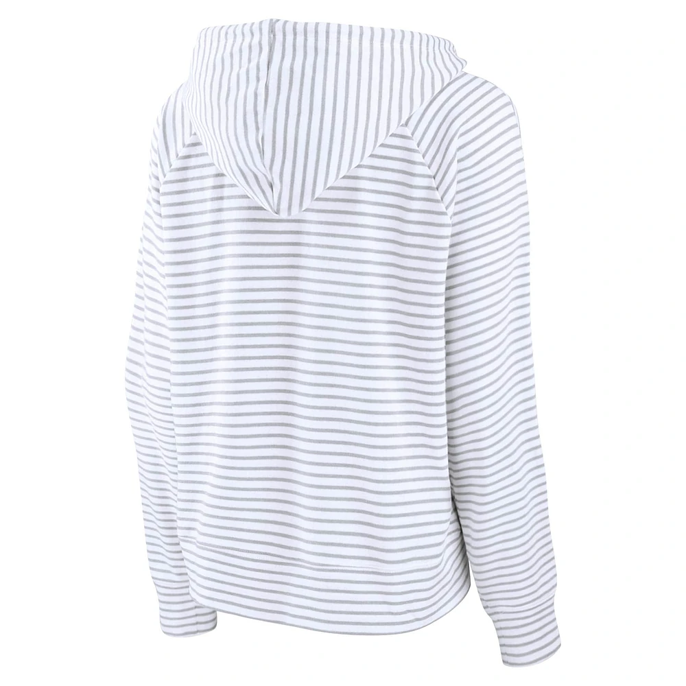 Women's Fanatics  White Oregon Ducks Striped Notch Neck Pullover Hoodie