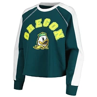 Women's Gameday Couture Green Oregon Ducks Blindside Raglan Cropped Pullover Sweatshirt