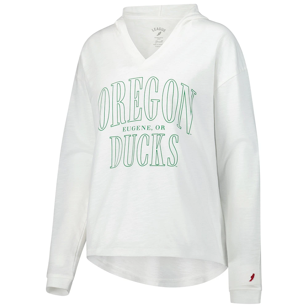 Women's League Collegiate Wear Green Oregon Ducks Slub Long Sleeve V-Neck Hoodie T-Shirt