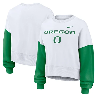 Women's Nike White Oregon Ducks Oversized Color-Block Pullover Sweatshirt
