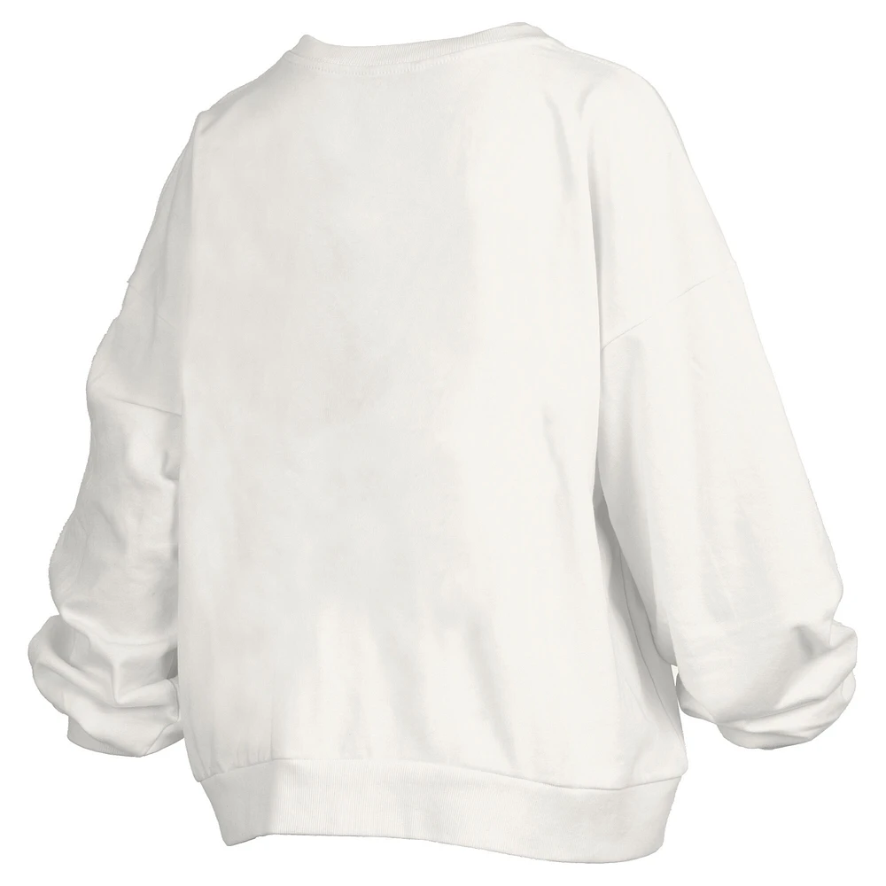 Women's Pressbox White Oregon Ducks Janise Arch Over Logo Waist Length Oversized Pullover Sweatshirt