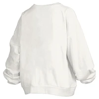 Women's Pressbox White Oregon Ducks Janise Arch Over Logo Waist Length Oversized Pullover Sweatshirt