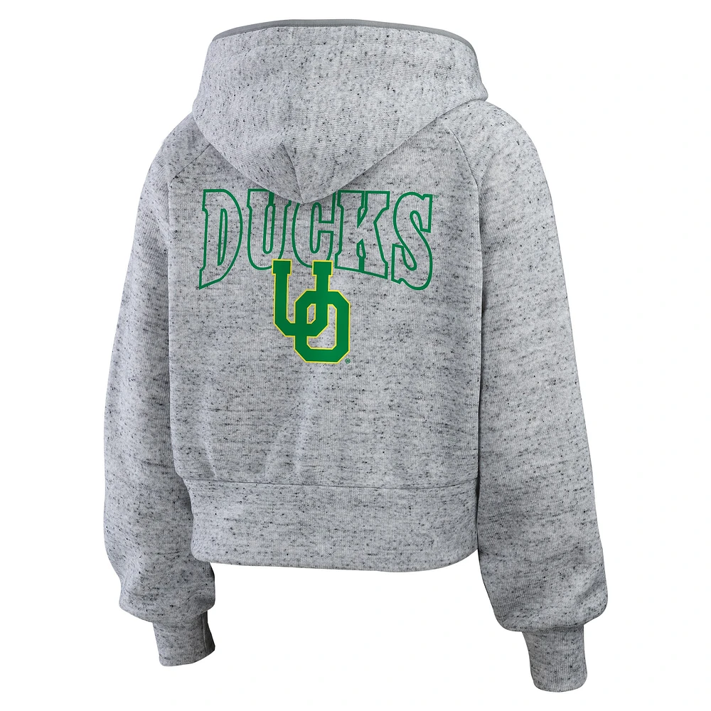 Women's Wear by Erin Andrews Heather Gray Oregon Ducks Speckle Double-Hit Raglan Full-Zip Hoodie
