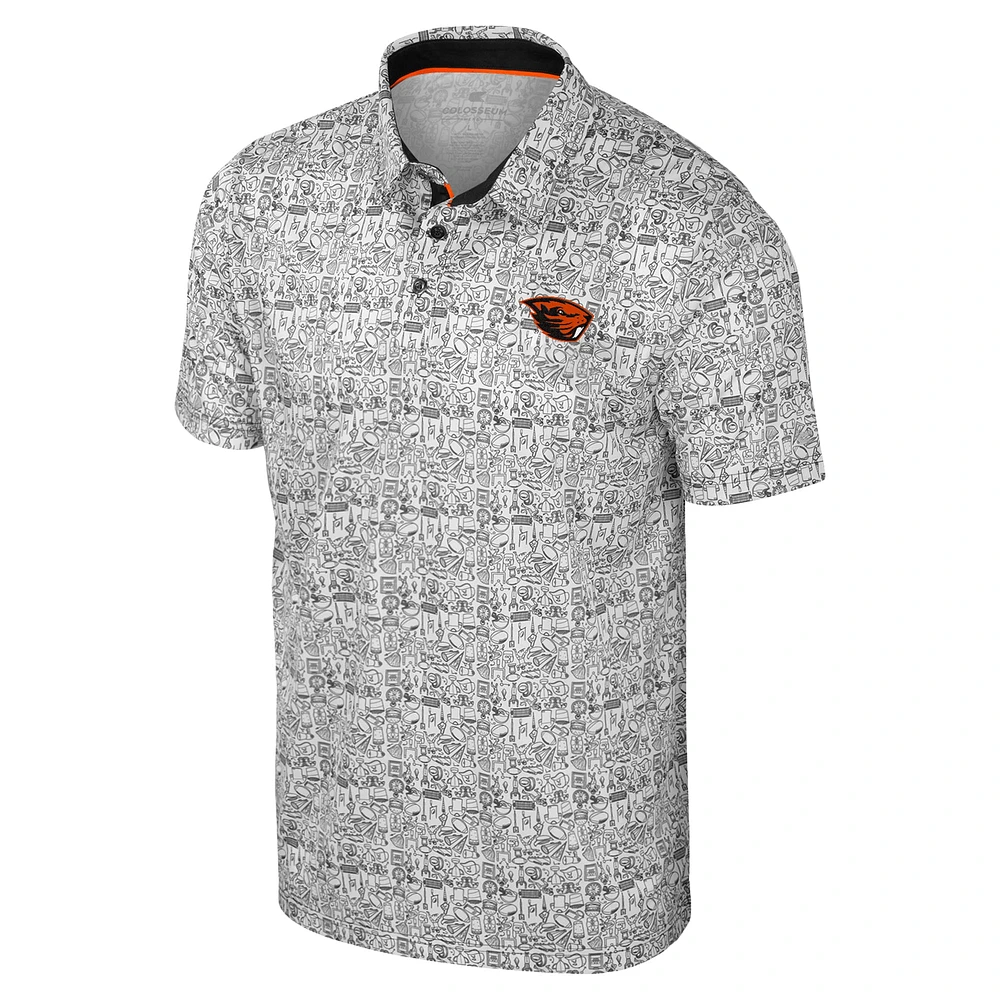 Men's Colosseum Black Oregon State Beavers It's Time! Allover Print Polo