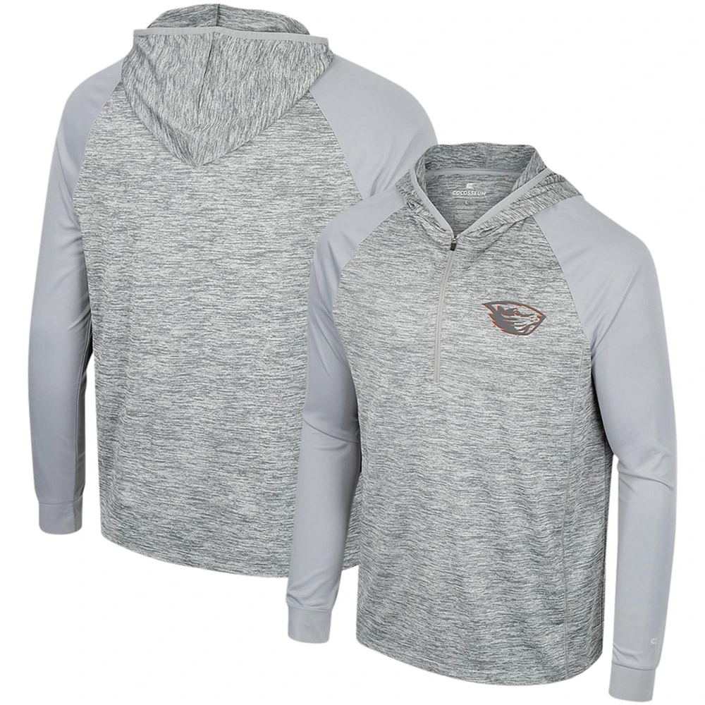Men's Colosseum Gray Oregon State Beavers Cybernetic Raglan Quarter-Zip Hooded Top