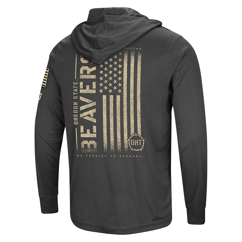 Men's Colosseum Heather Black Oregon State Beavers Team OHT Military Appreciation Long Sleeve Hoodie T-Shirt
