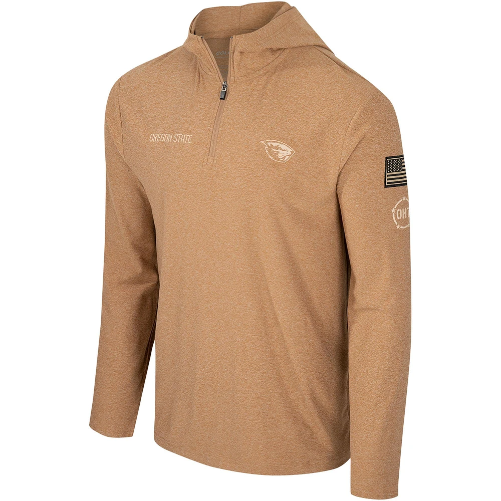 Men's Colosseum Khaki Oregon State Beavers OHT Military Appreciation Cloud Jersey Desert Quarter-Zip Pullover