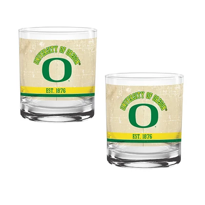 Canards de l'Oregon, paquet de deux 14 oz. Ensemble de verres vintage beige