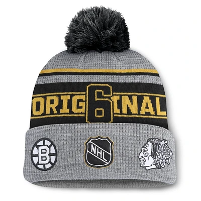 Bonnet en tricot à revers avec pompon Fanatics Original 6 Lumberjack pour homme gris