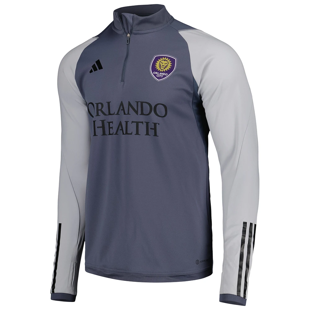 Men's adidas Gray Orlando City SC 2023 On-Field AEROREADY Quarter-Zip Training Top