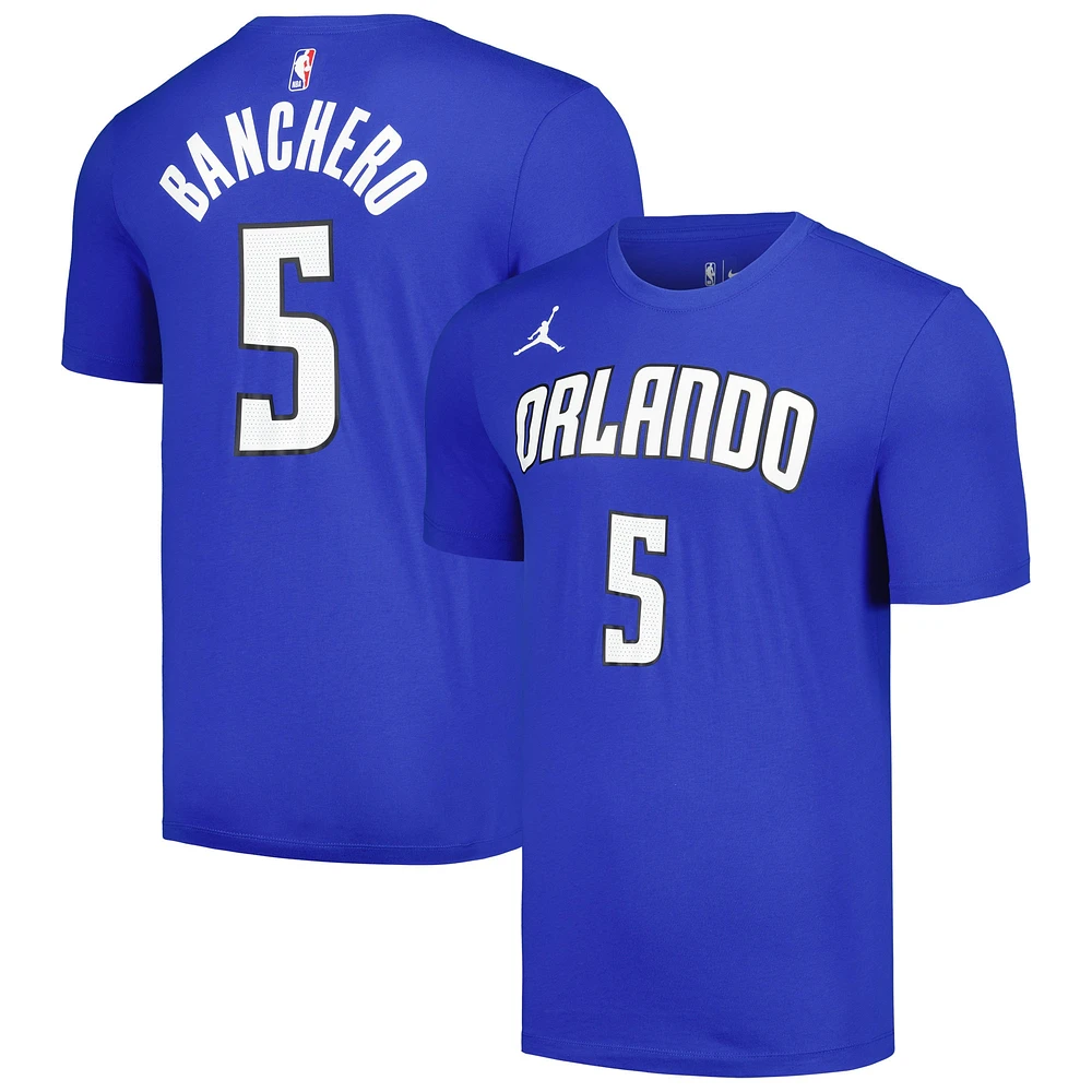T-shirt Jordan Brand Paolo Banchero pour homme, bleu, Orlando Magic 2022/23 Statement Edition, nom et numéro