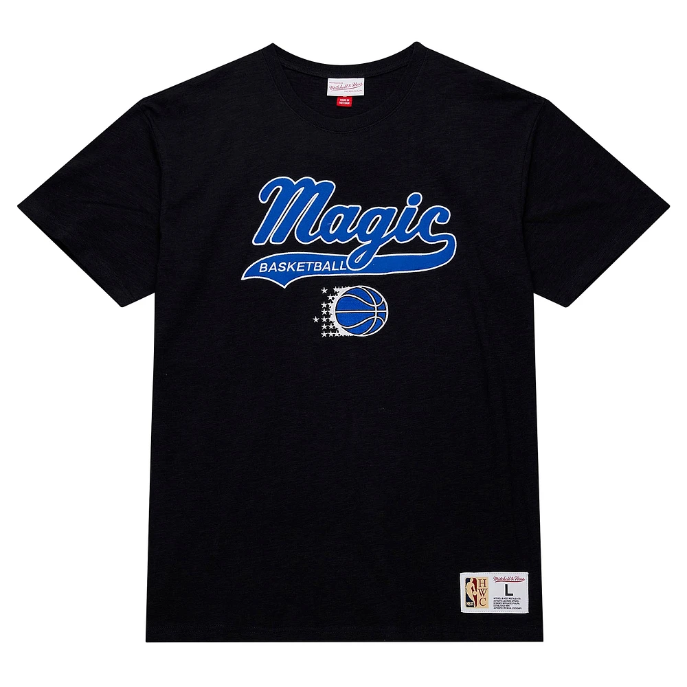 Men's Mitchell & Ness Black Orlando Magic Hardwood Classics Felt Applique Slub T-Shirt