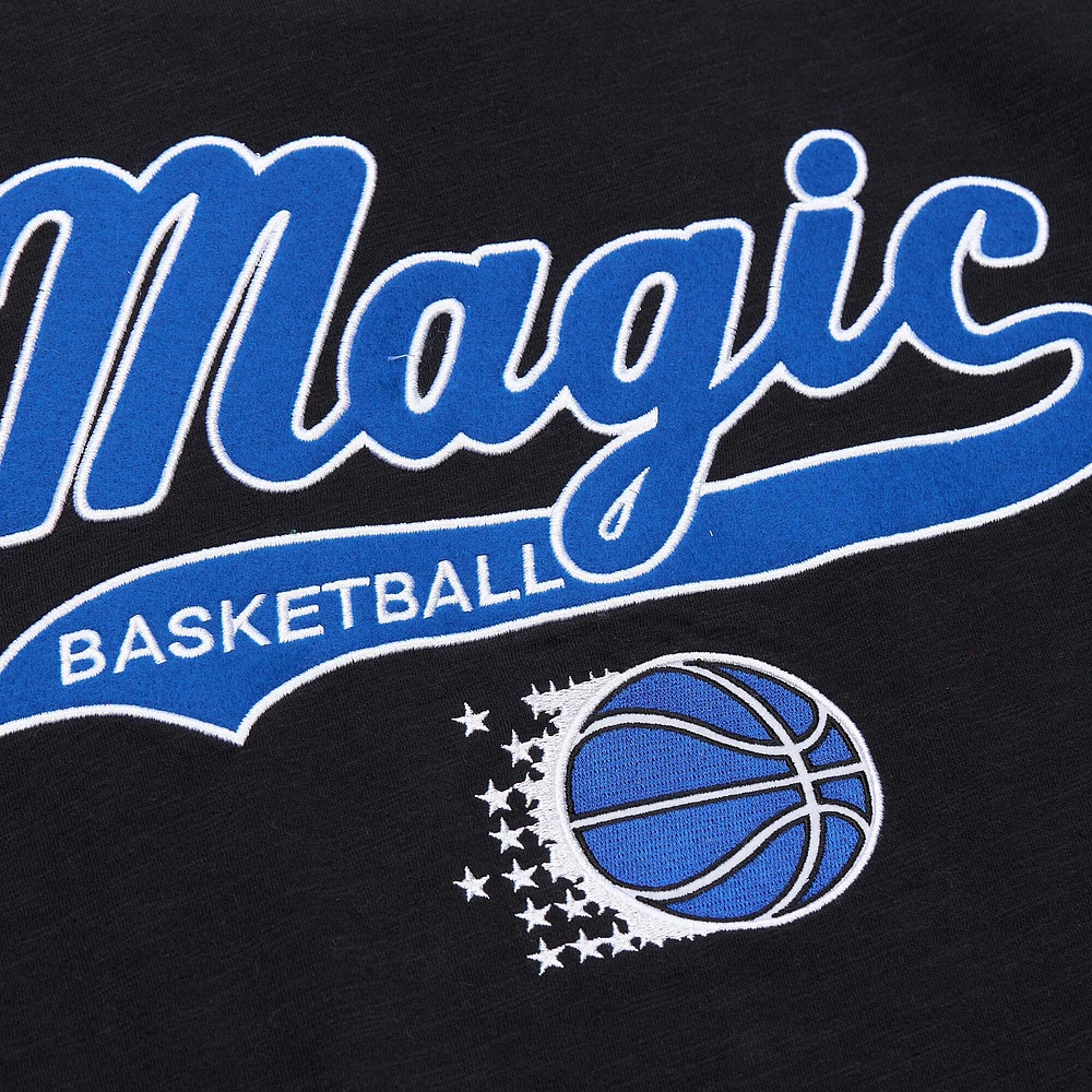 Men's Mitchell & Ness Black Orlando Magic Hardwood Classics Felt Applique Slub T-Shirt