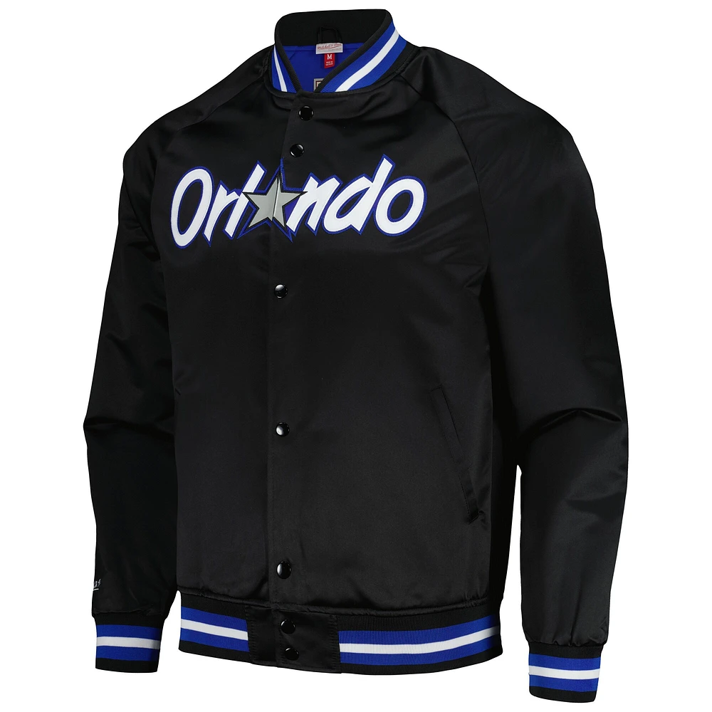 Men's Mitchell & Ness Black Orlando Magic Hardwood Classics  Throwback Wordmark Raglan Full-Snap Jacket