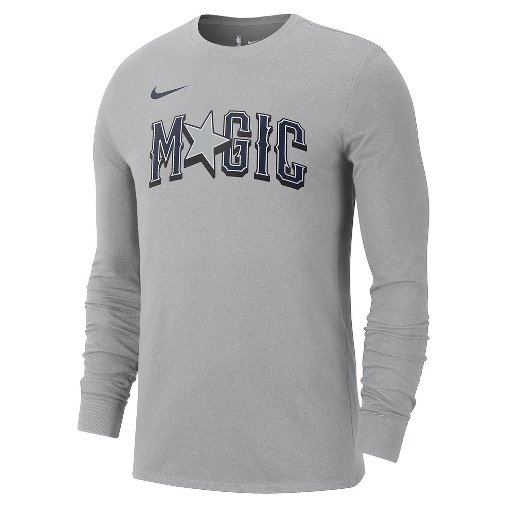 Men's Nike Silver Orlando Magic 2024/25 City Edition Essential Logo Long Sleeve T-Shirt