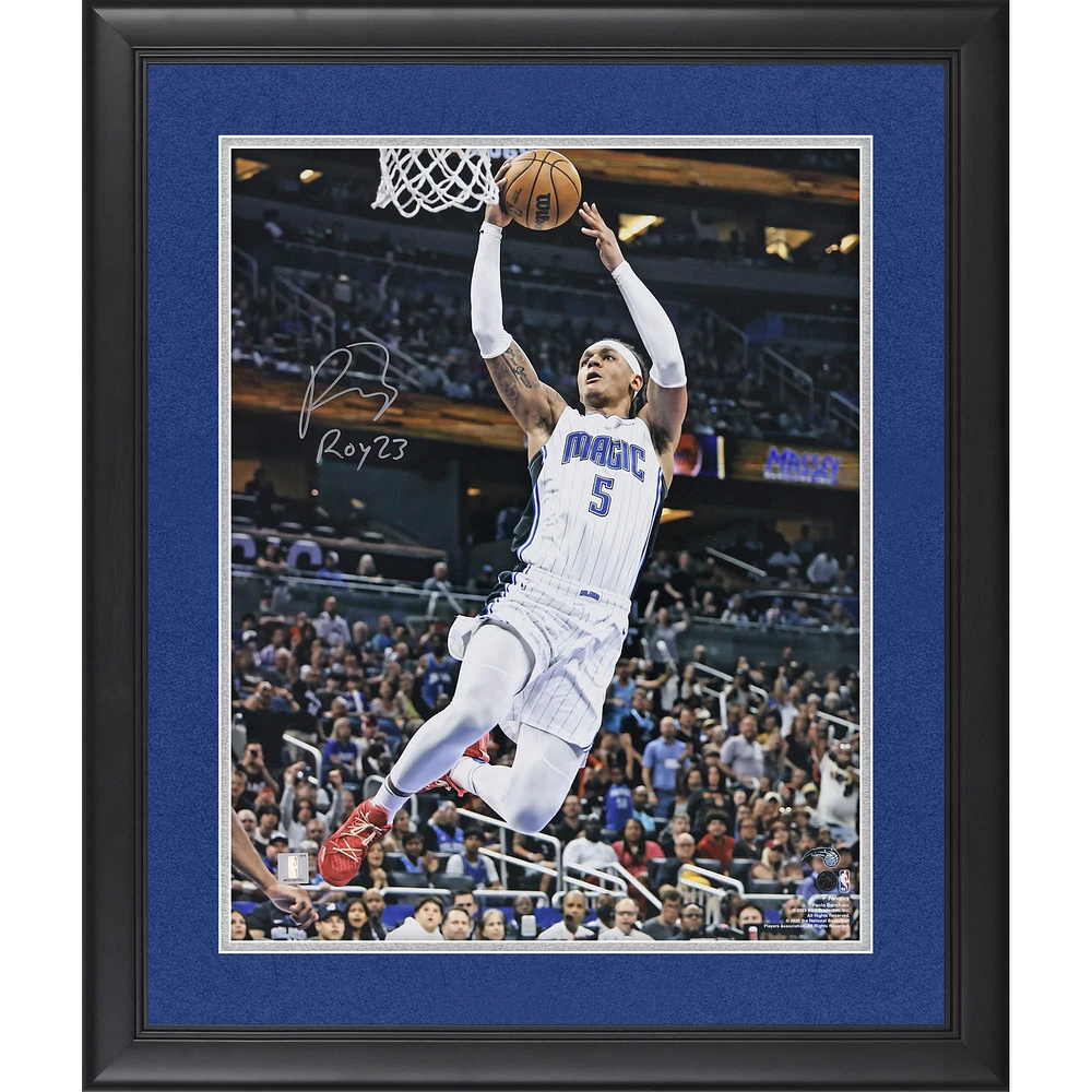 Photographie encadrée autographiée de 16" x 20" de Paolo Banchero Orlando Magic en blanc Photographie encadrée autographiée de 16" x 20" de Paolo Banchero en blanc