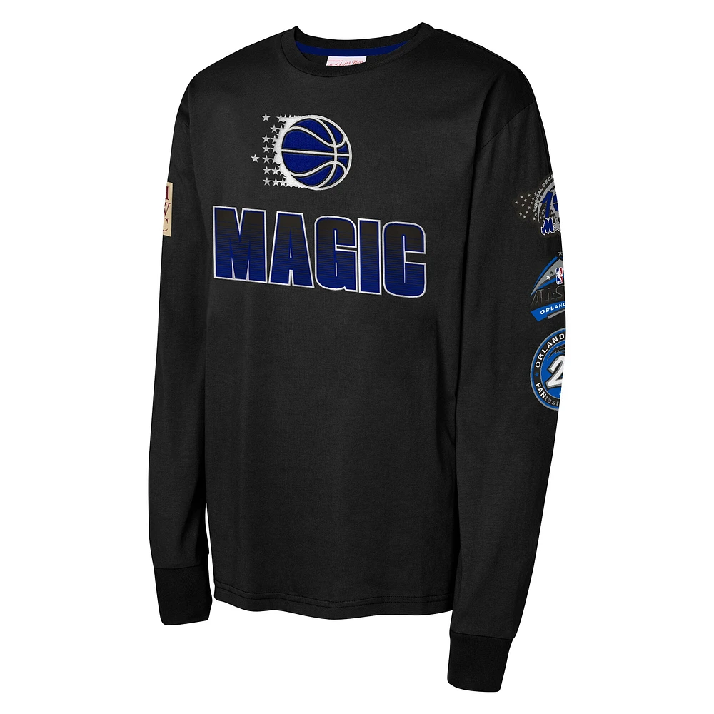 Youth Mitchell & Ness Black Orlando Magic  Hardwood Classics All Over Long Sleeve T-Shirt