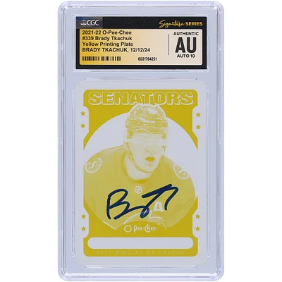 Brady Tkachuk Sénateurs d'Ottawa Autographié 2021-22 Upper Deck O-Pee-Chee Jaune Plaque d'Impression #339 #1/1 CGC Fanatics Witnessed Authenticated Auto 10 Card