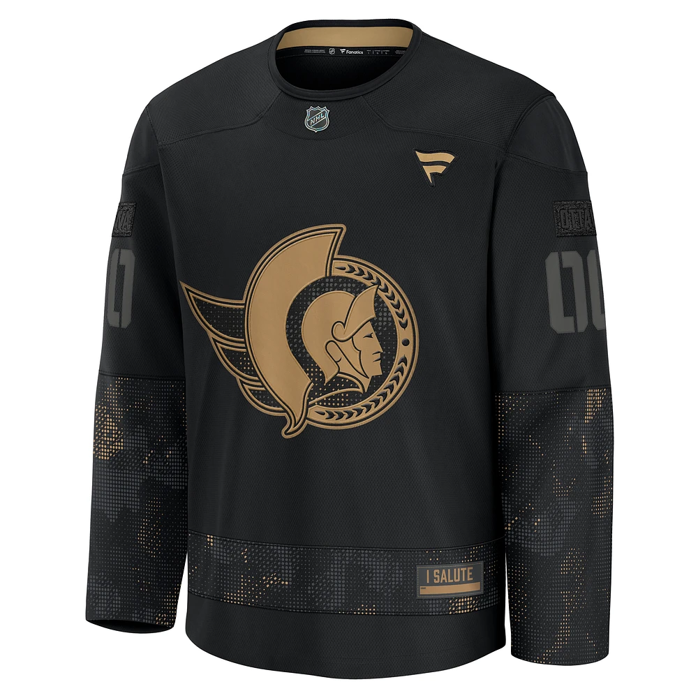 Men's Fanatics  Black Ottawa Senators 2024 Military Appreciation Custom Practice Jersey