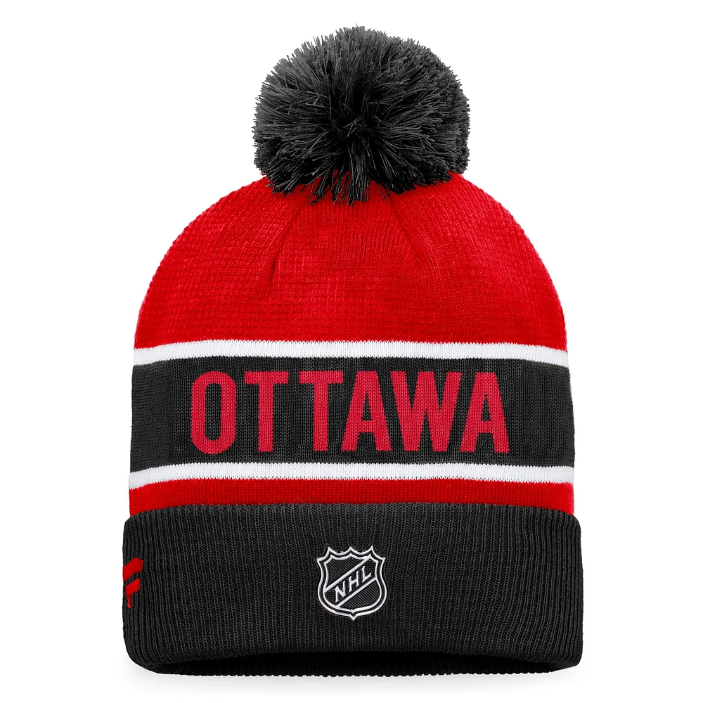 Men's Fanatics Black/Red Ottawa Senators 2022 NHL Draft - Authentic Pro Cuffed Knit Hat with Pom