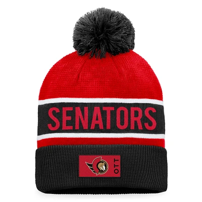 Men's Fanatics Black/Red Ottawa Senators 2022 NHL Draft - Authentic Pro Cuffed Knit Hat with Pom