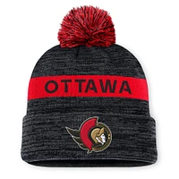 Men's Fanatics Black Ottawa Senators Authentic Pro Rink Cuffed Knit Hat with Pom
