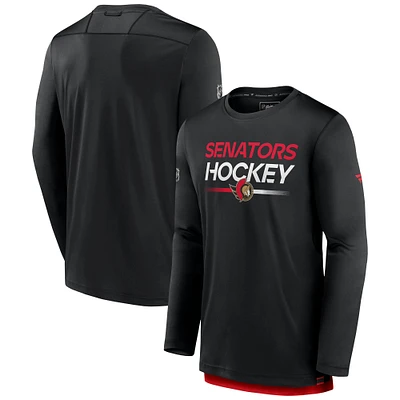 T-shirt à manches longues authentique Pro Tech noir pour homme des Sénateurs d'Ottawa Fanatics