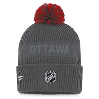 Men's Fanatics Charcoal Ottawa Senators Authentic Pro Home Ice Cuffed Knit Hat with Pom