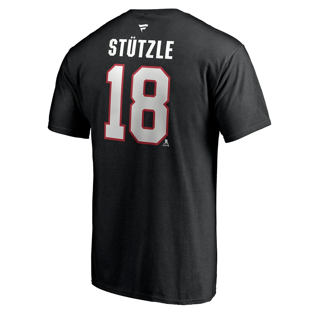 Men's Fanatics Tim Stutzle Black Ottawa Senators Authentic Stack Name & Number T-Shirt