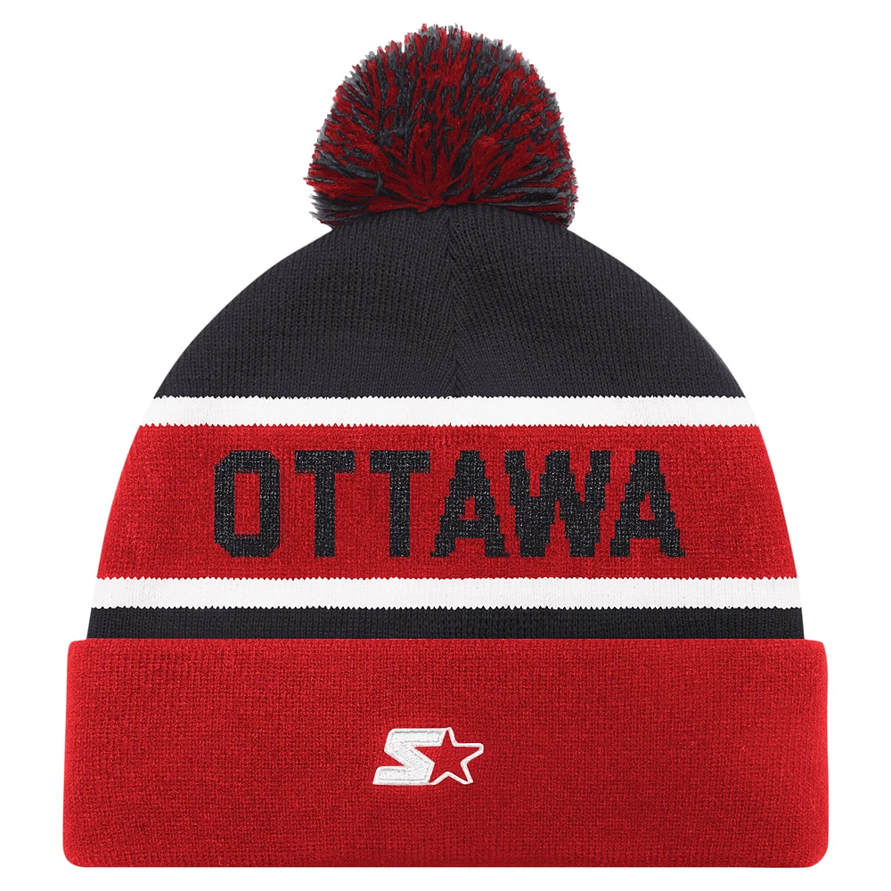 Men's Starter Black Ottawa Senators Cuffed Knit Hat with Pom