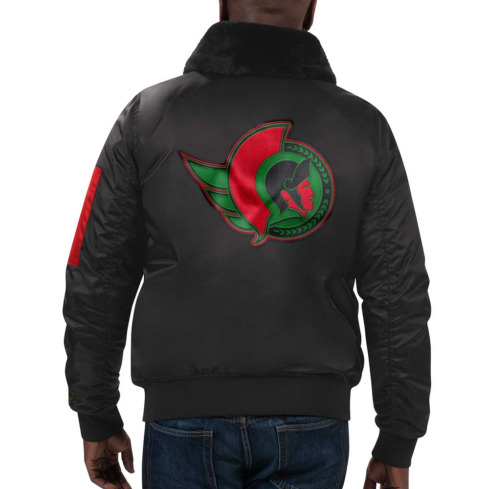Starter x Ty Mopkins pour homme noir Mois de l'histoire des Sénateurs d'Ottawa en satin - Veste à glissière pleine longueur