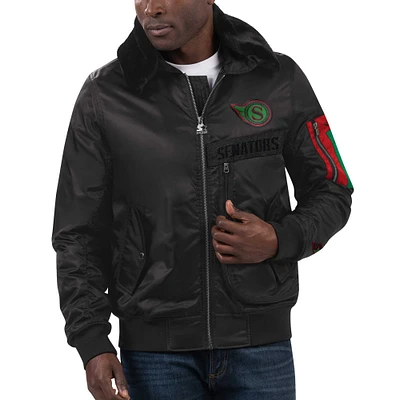 Starter x Ty Mopkins pour homme noir Mois de l'histoire des Sénateurs d'Ottawa en satin - Veste à glissière pleine longueur