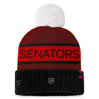 Women's Fanatics  Black Ottawa Senators Authentic Pro Cuffed Knit Hat with Pom