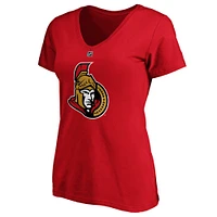 Women's Fanatics Brady Tkachuk Red Ottawa Senators Authentic Stack Name & Number V-Neck T-Shirt