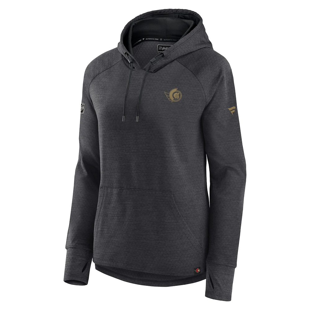 Women's Fanatics  Gray Ottawa Senators Authentic Pro Raglan Pullover Hoodie