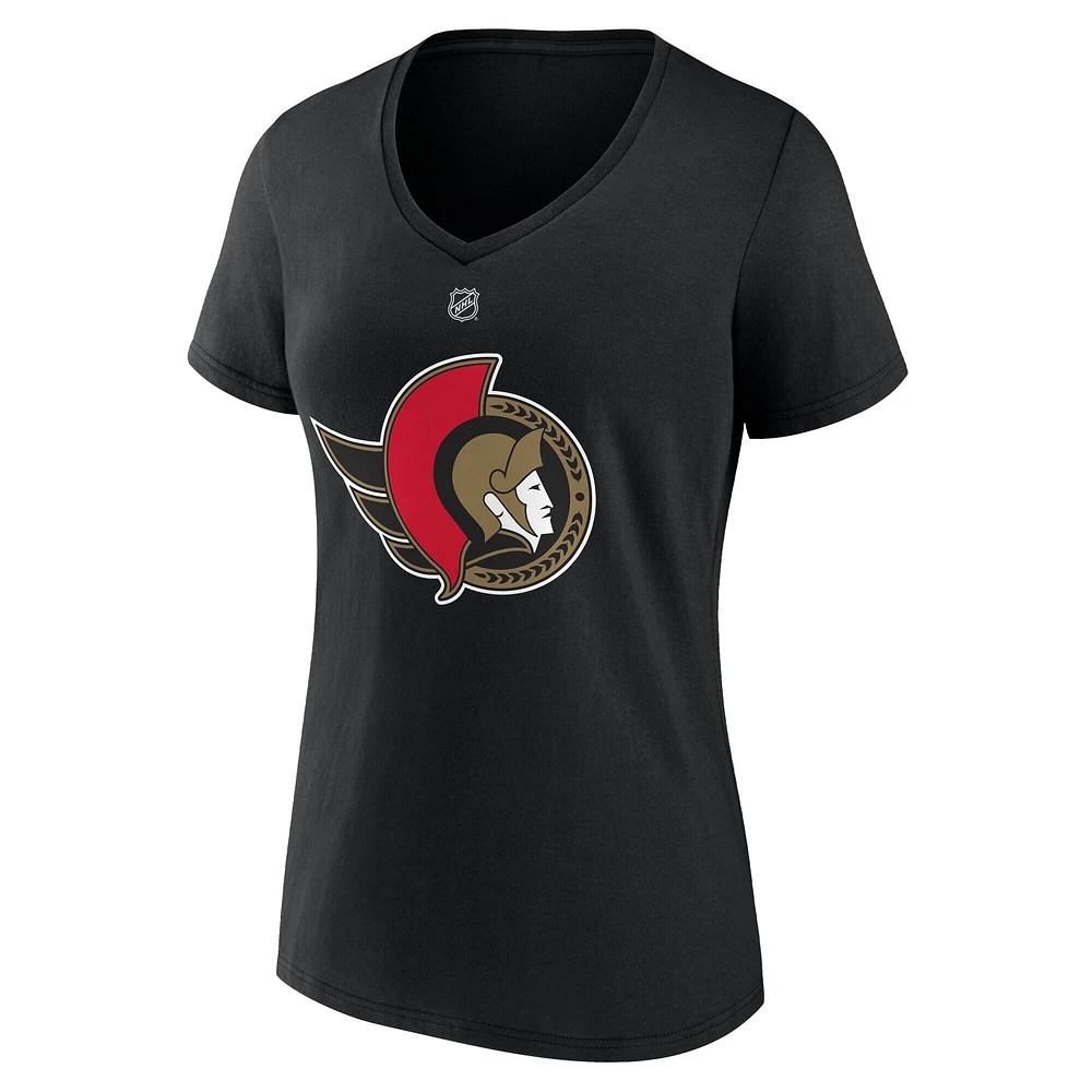 Women's Fanatics Tim Stutzle Black Ottawa Senators Reverse Retro 2.0 Name & Number V-Neck T-Shirt