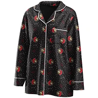 Women's WEAR by Erin Andrews Black Ottawa Senators Long Sleeve Button-Up Shirt & Pants - Sleep Set