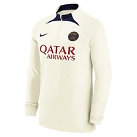 Men's Nike Cream Paris Saint-Germain Strike Drill 2023/24 Performance Quarter-Zip Long Sleeve Top