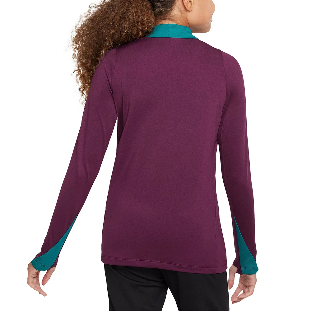 Youth Nike  Burgundy Paris Saint-Germain 2024/25 Strike Drill Quarter-Zip Long Sleeve Performance Training Top