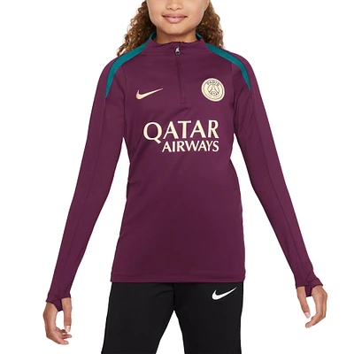 Haut d'entraînement performant à manches longues et zip quart de Nike Paris Saint-Germain 2024/25 Strike Drill pour enfant - Bordeaux