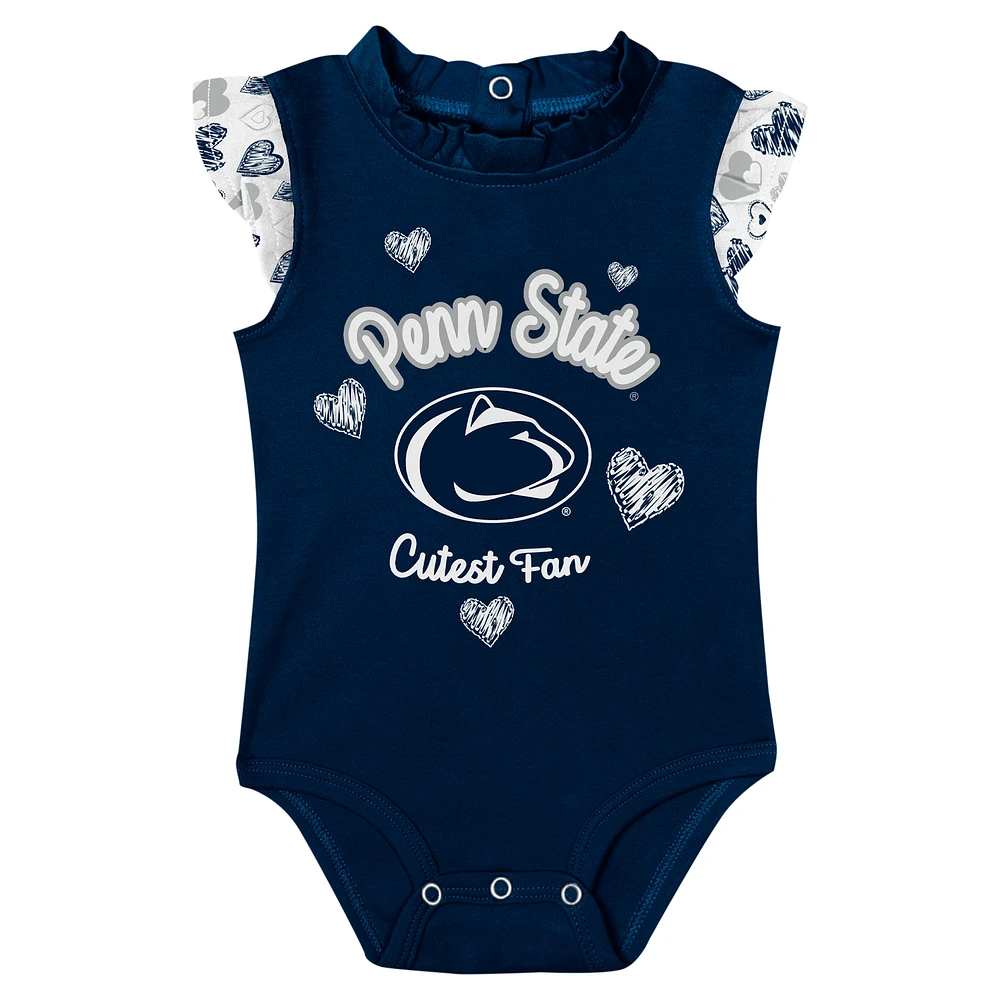 Girls Newborn Navy Penn State Nittany Lions Happy Hearts  2-Pack Bodysuit Set