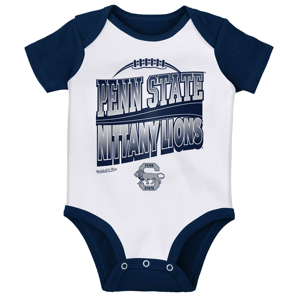 Ensemble de 3 bodys, bavoirs et chaussons Mitchell & Ness Penn State Nittany Lions bleu marine/blanc pour bébé
