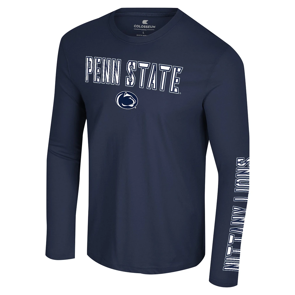 Men's Colosseum Navy Penn State Nittany Lions Color Pop Active Blend 2-Hit Long Sleeve T-Shirt