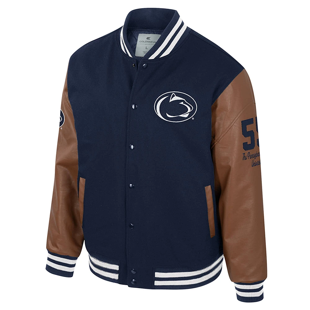 Veste universitaire à boutons-pression Penn State Nittany Lions Letterman pour homme, bleu marine Colosseum