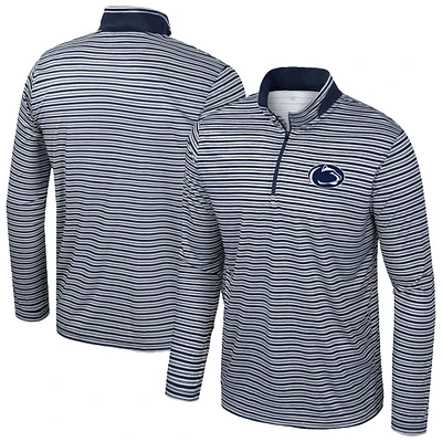 Men's Colosseum Navy Penn State Nittany Lions Striped Quarter-Zip Top