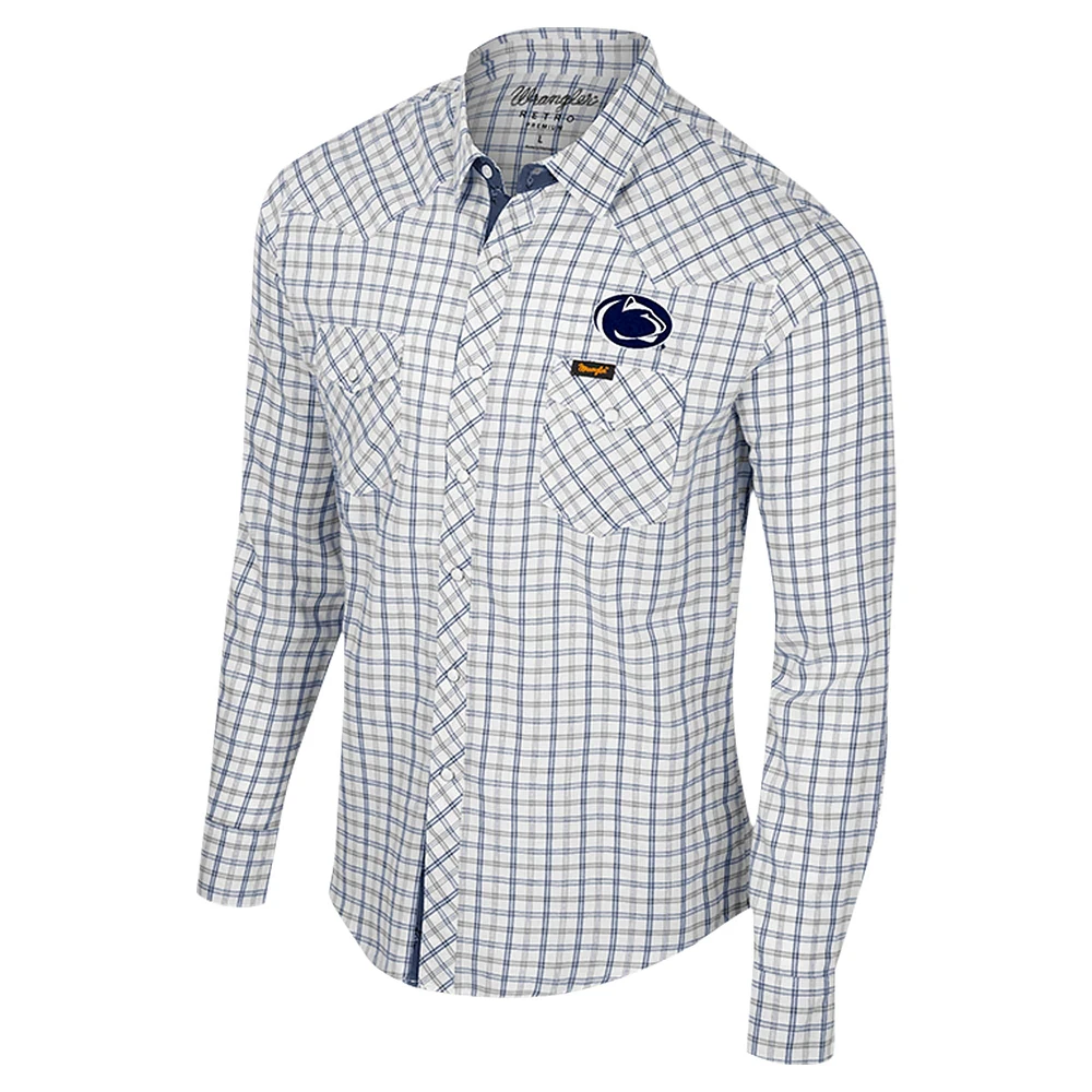Men's Colosseum x Wrangler White Penn State Nittany Lions Plaid Window Pane Long Sleeve Full-Snap Shirt