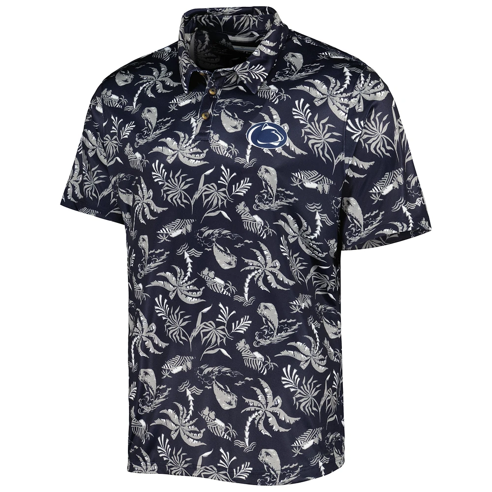 Men's Columbia Navy Penn State Nittany Lions Super Terminal Tackle Omni-Shade Polo