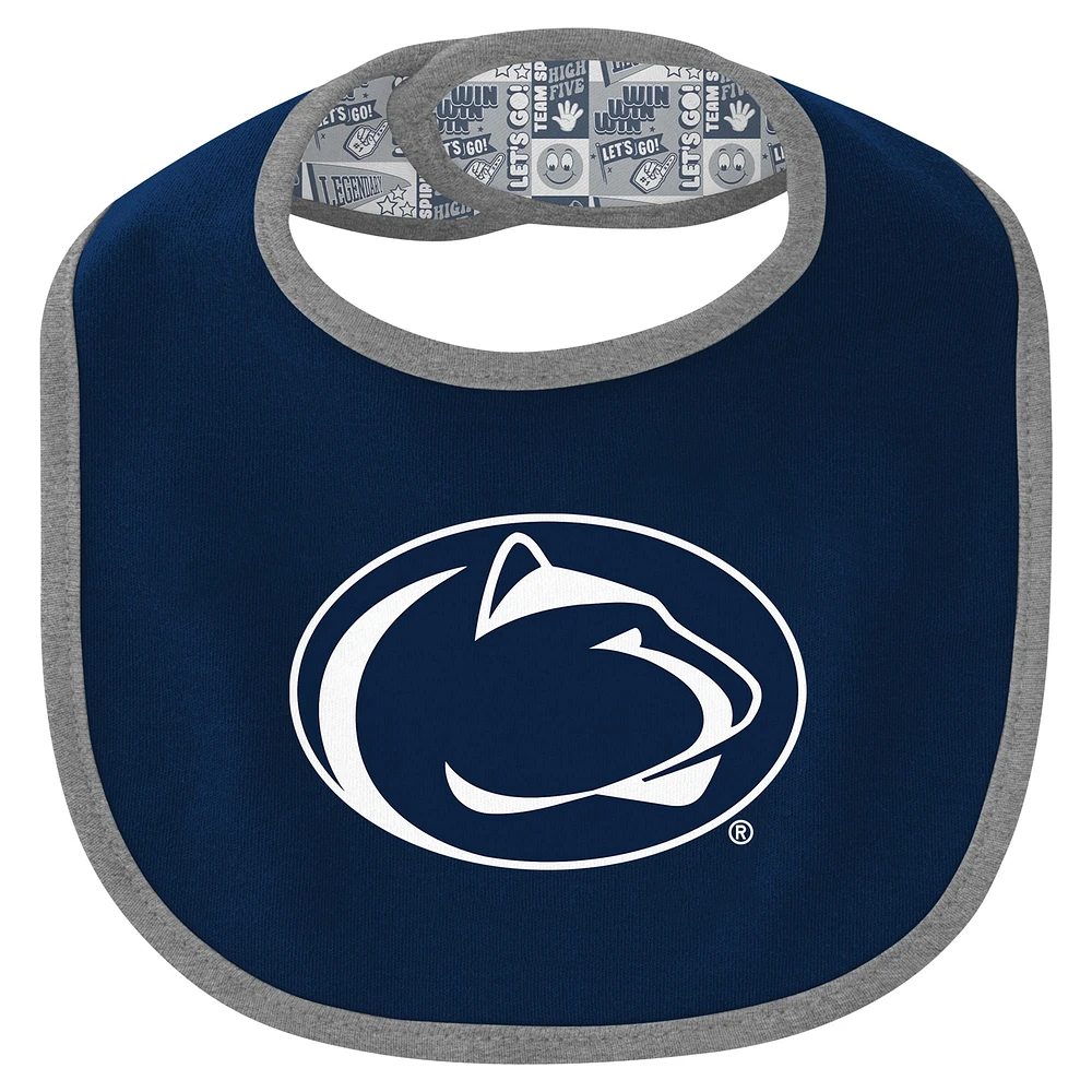 Ensemble body, bavoir et bonnet à revers pour nouveau-né bébé Penn State Nittany Lions Dynamic Duo