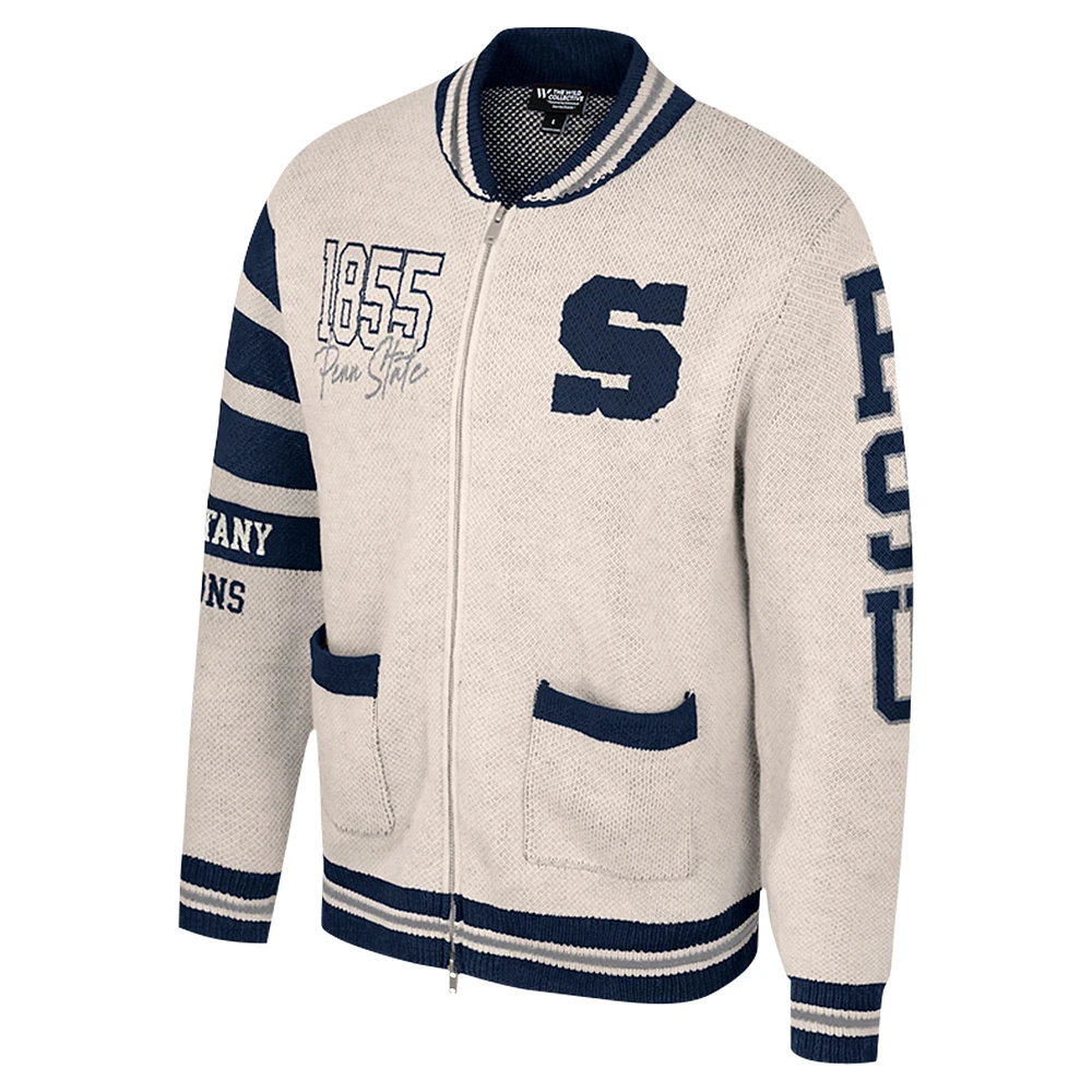 Women's Colosseum Cream Penn State Nittany Lions Jacquard Full-Zip Sweater